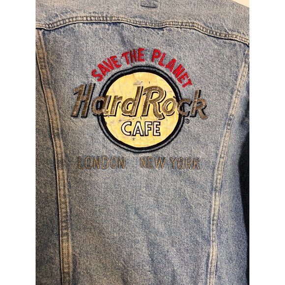Vintage Lee Riders Hard Rock Cafe Denim Jacket Distressed 1980's Men's Sz. L - Picture 3 of 6